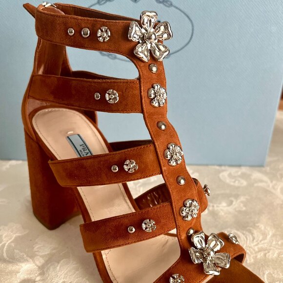 Prada Platform Sandals Calzature Donna Camoscio Brown Suede, Size US 8.5 - Picture 6 of 13
